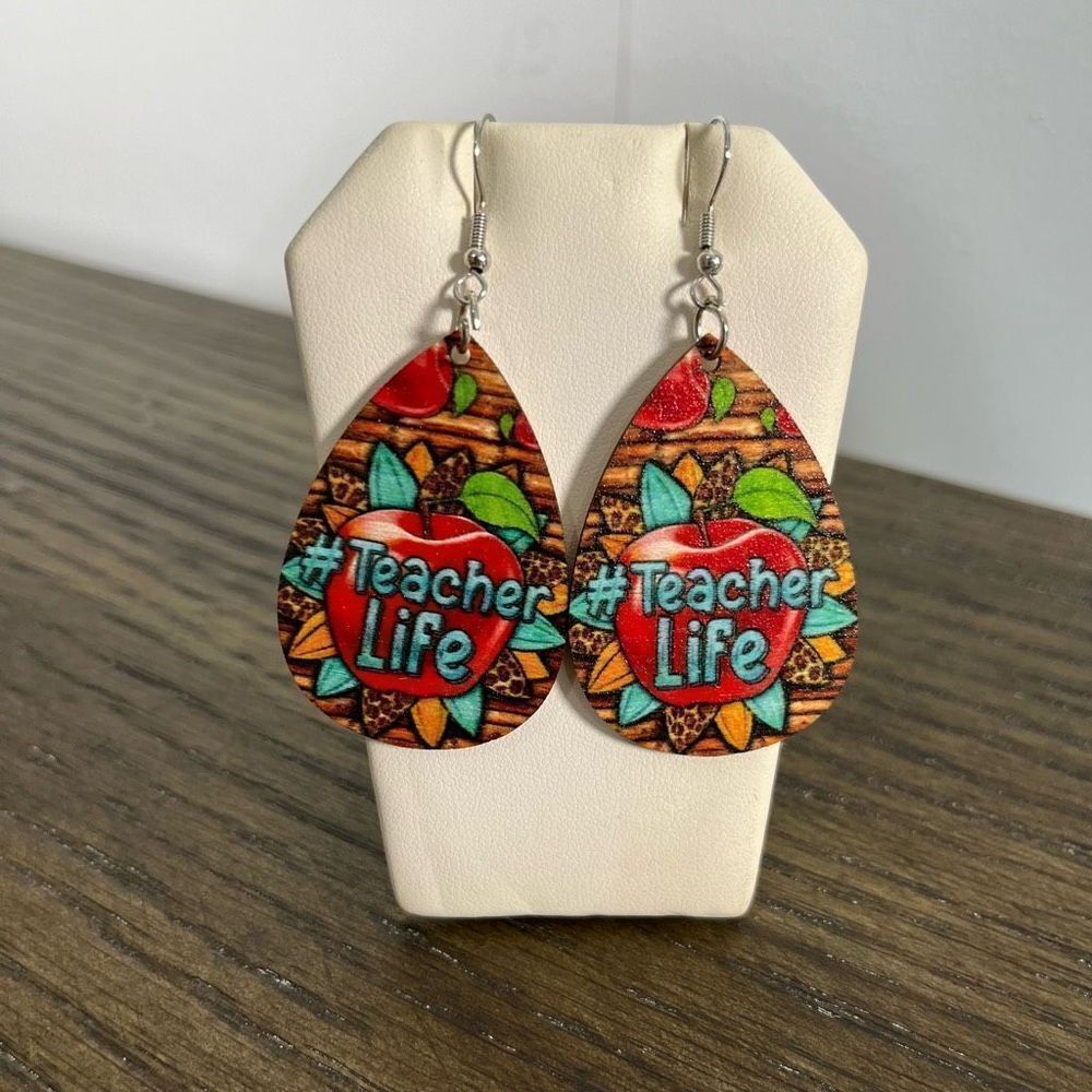 2/$10 ⭐️ 3/$12 | Wooden Teardrop Teacher Life Earrings